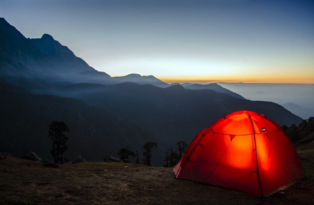 camping, travel, sunrise